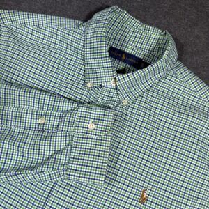 Ralph Lauren Button Down Shirt Mens XL Green Blue Plaid Long Sleeve Flesh Pony